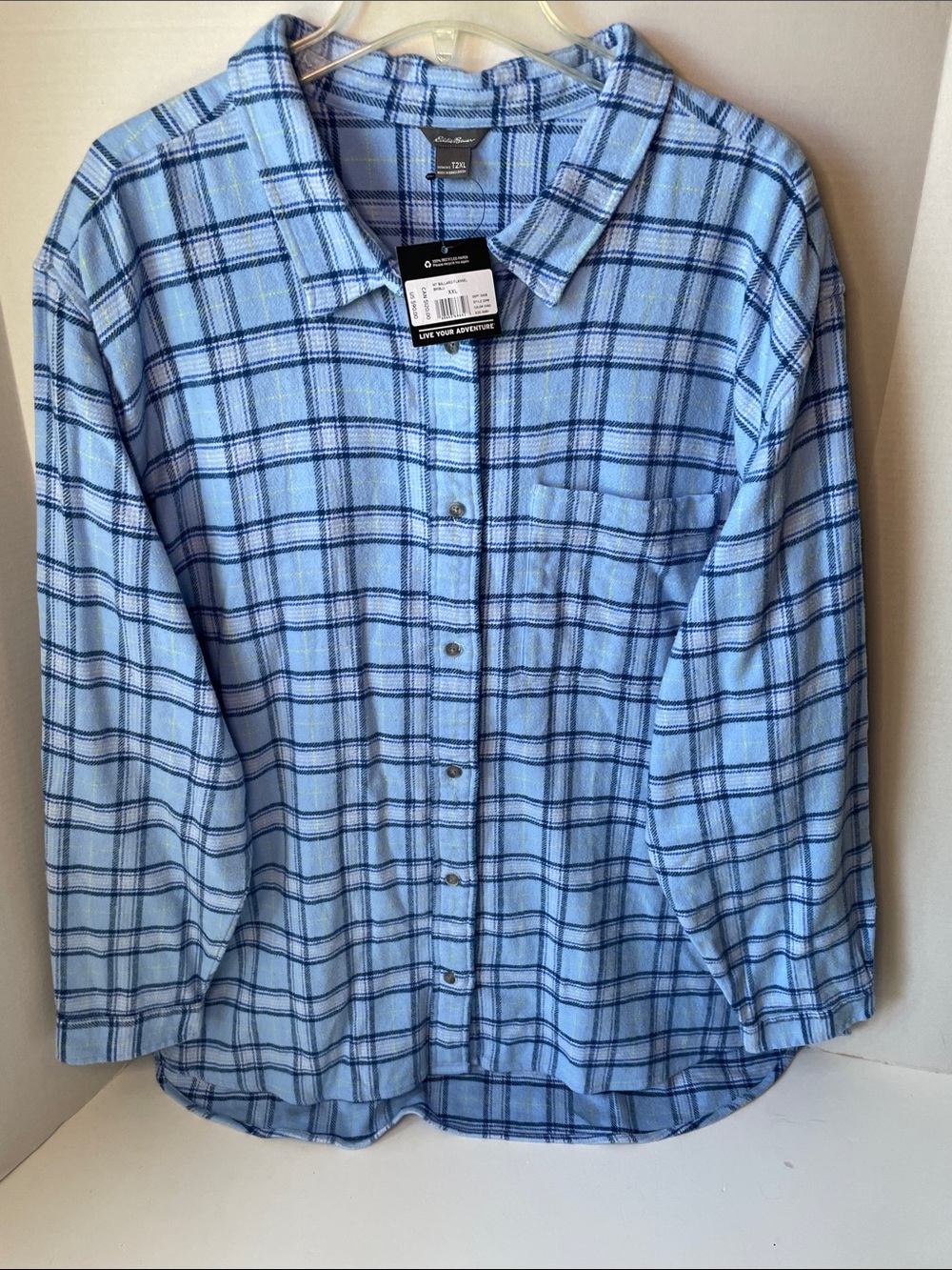Eddie Bauer Women's Size 2X  Blue Plaid Flannel Shirt  Top NWT